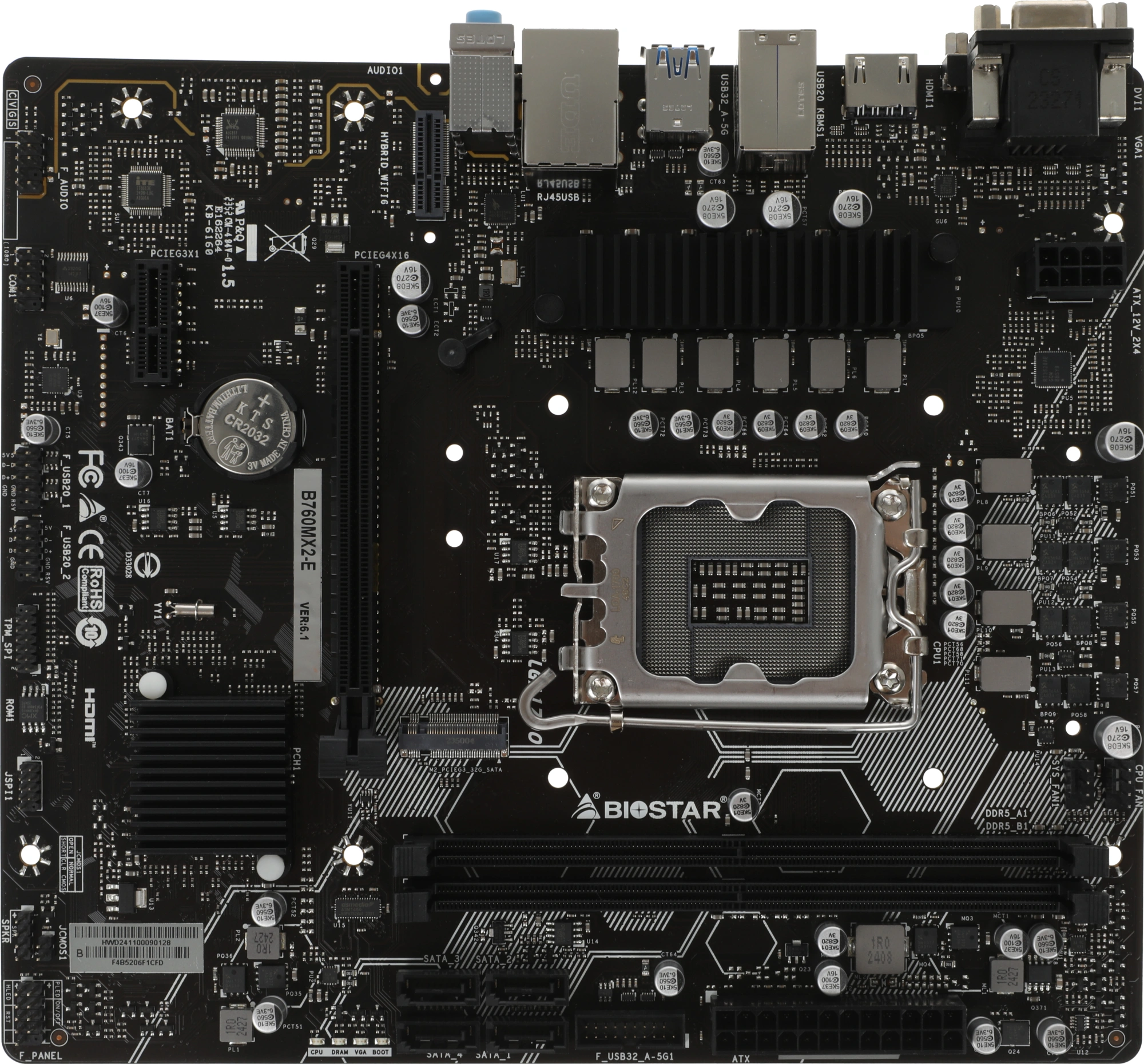 Материнская плата Biostar B760MX2-E Soc-1700 Intel B760 2xDDR5 mATX AC`97 8ch(7.1) 2.5Gg RAID+VGA+DVI+HDMI