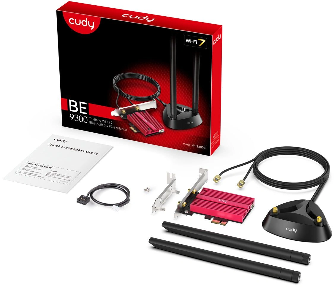 Сетевая карта Wi-Fi + Bluetooth Cudy WE9300S BE9300 PCI Express x1 (ант.внеш.съем) 2ант.
