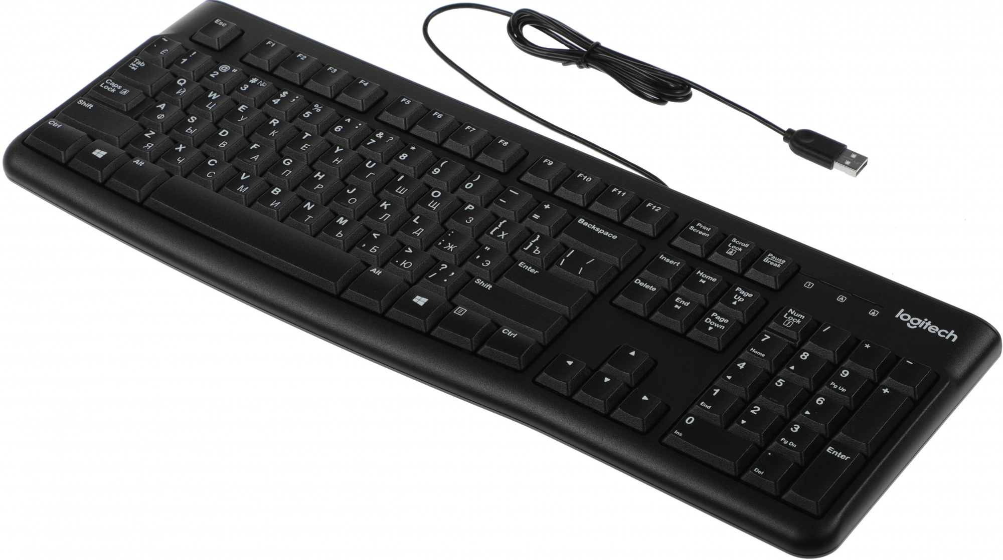 Клавиатура Logitech K120 черный USB (920-002583) кабель 1.5м