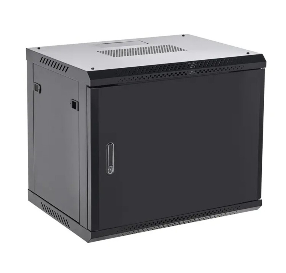 04-1266-122 - Настенный телекоммуникационный шкаф 19" 12U 600×600мм, дверь металл, с задней стенкой, разборный, черный (RAL 9005), Rexant