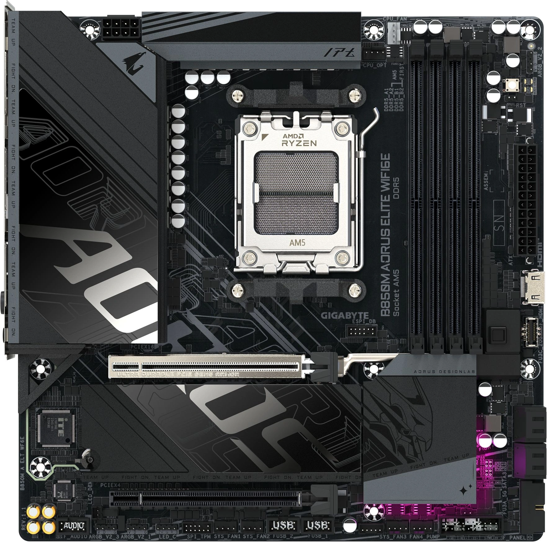 Материнская плата Gigabyte B850M AORUS ELITE WIFI6E Socket AM5 AMD B850 mATX AC`97 8ch(7.1) 2.5Gg RAID+DP