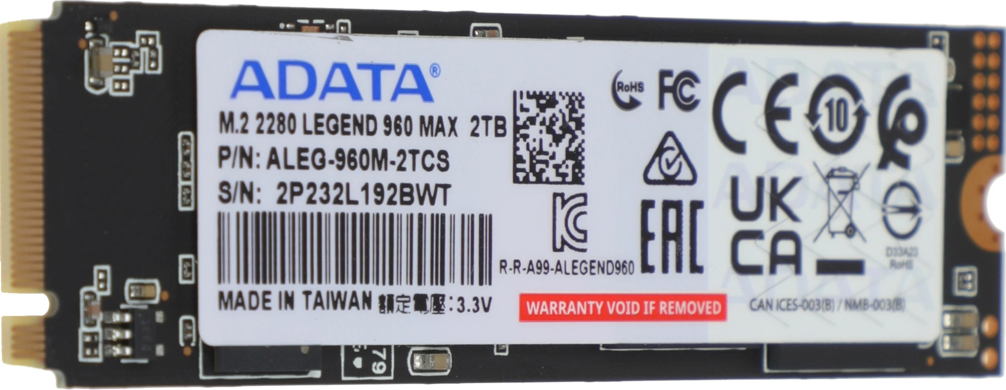 Накопитель SSD A-Data PCIe 4.0 x4 2TB ALEG-960M-2TCS Legend 960 Max M.2 2280