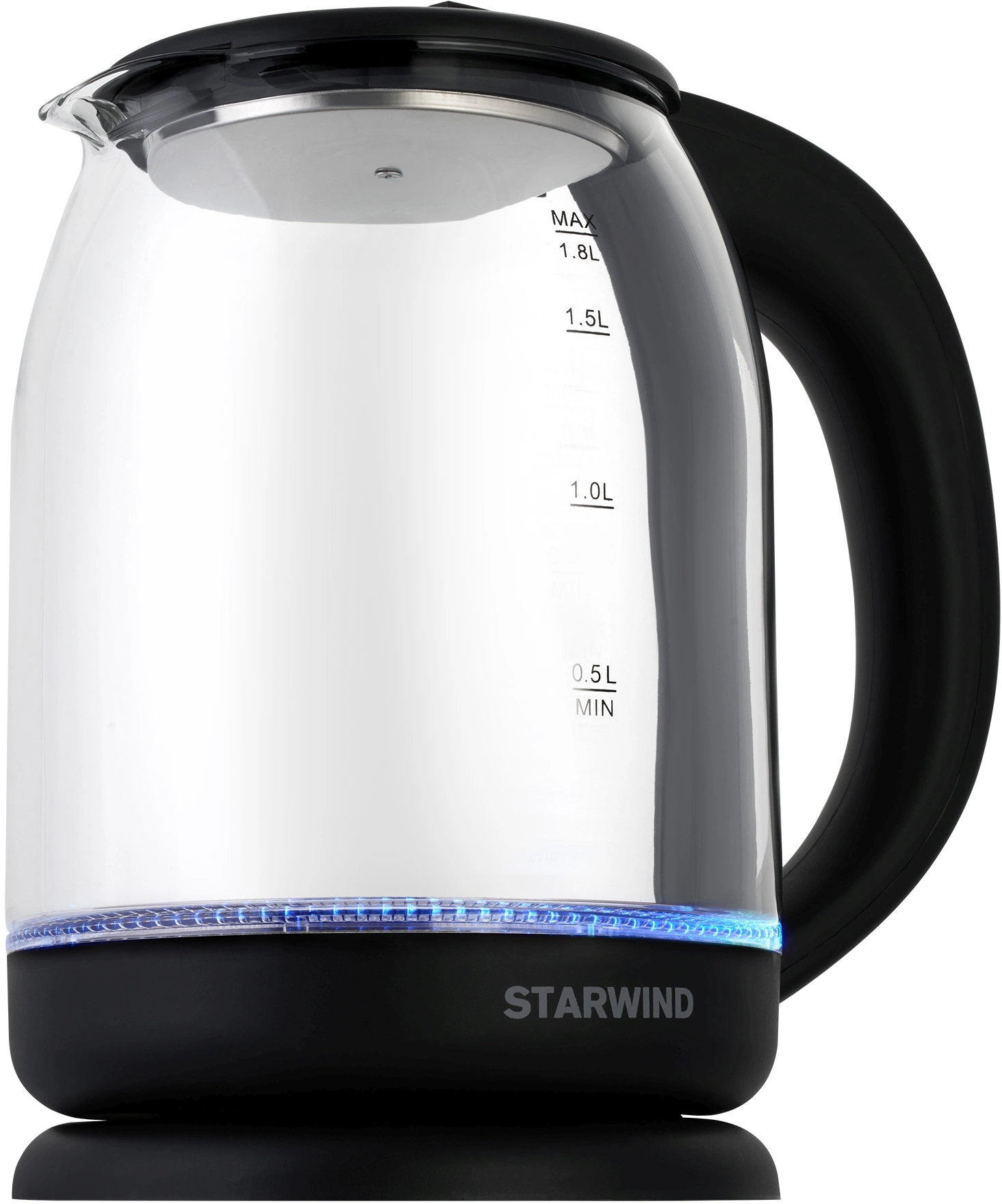 Чайник электрический Starwind SKG1779 1.8л. 1700Вт прозрачный/черный корпус: стекло