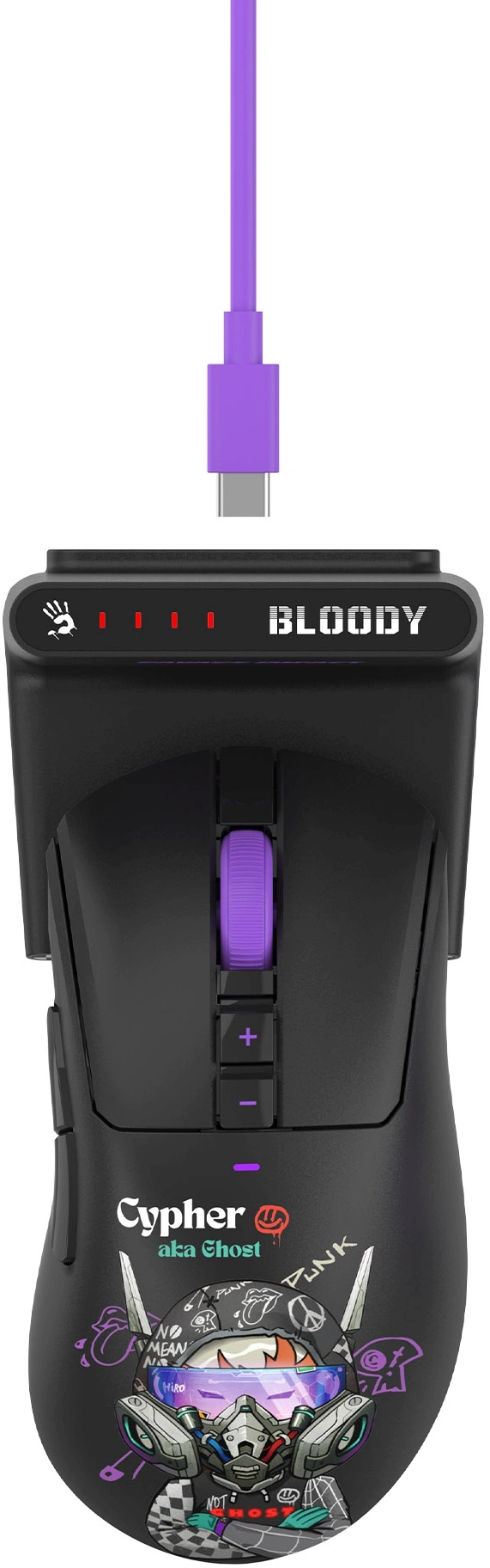 Мышь A4Tech Bloody R73 Ultra Duo черный/рисунок оптическая 20000dpi беспров. USB/USB-C 7but (R73 ULTRA DUO CYPHER GHOST)