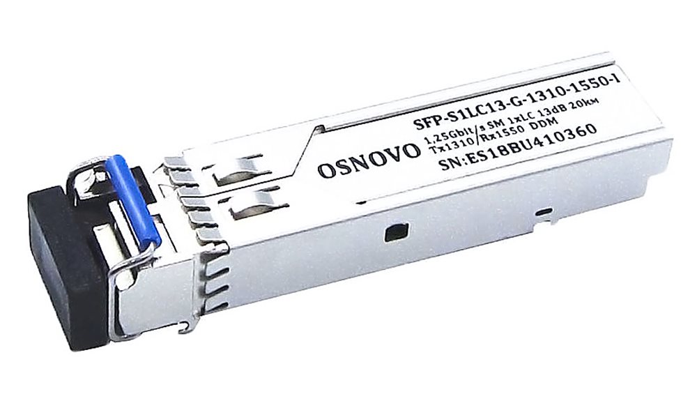 SFP-S1LC13-G-1310-1550-I - Оптический SFP Модуль промышленный. Одно волокно Single Mode. Скорость: до 1,25 Гбит/c. Тип разъема: LC. Оптический бюджет: 13дБ