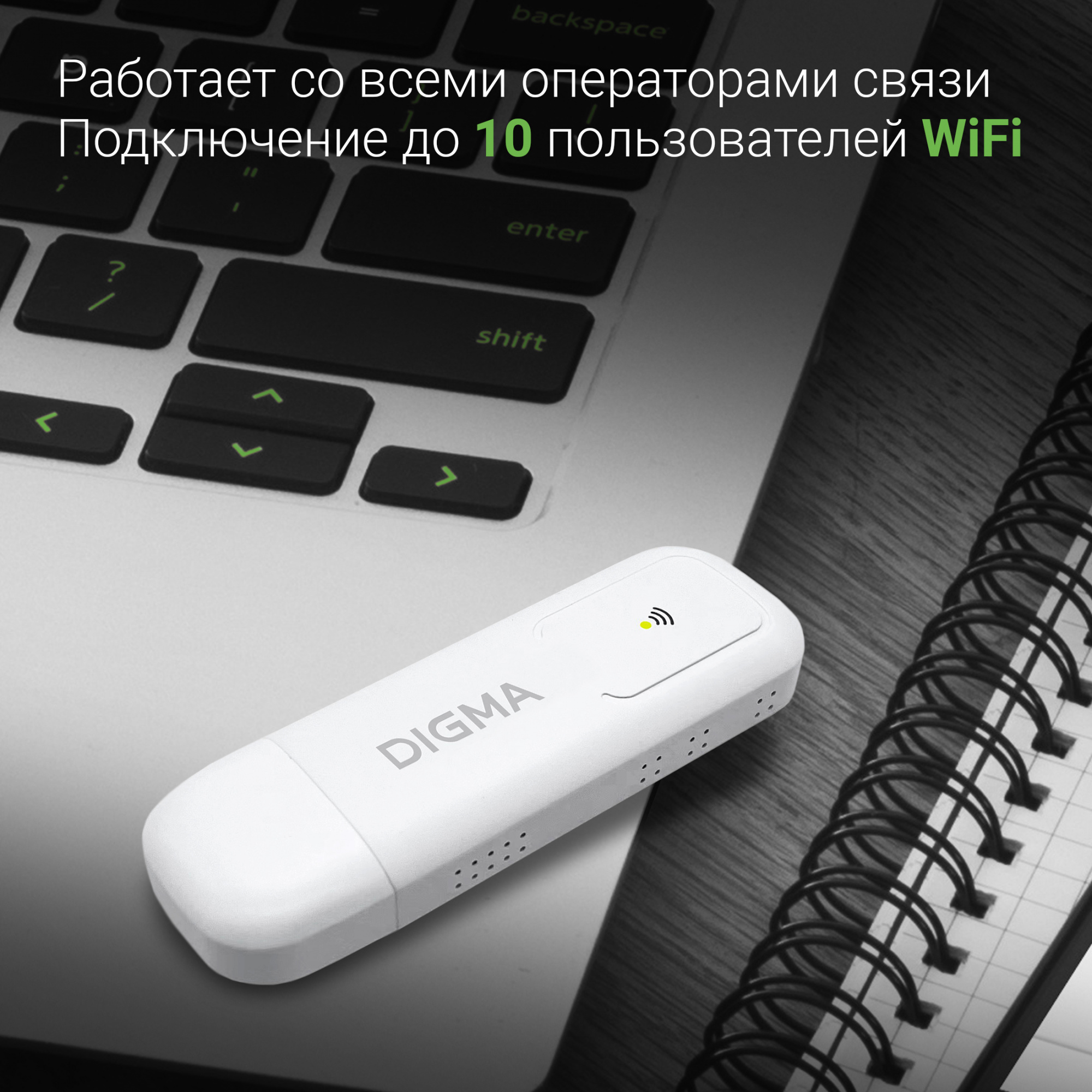 Модем 3G/4G Digma Dongle Wi-Fi DW1960 USB Wi-Fi Firewall +Router внешний белый