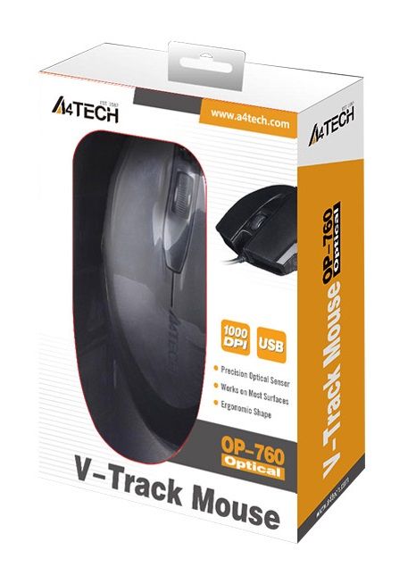 Мышь A4Tech OP-760 черный оптическая 1200dpi USB 3but