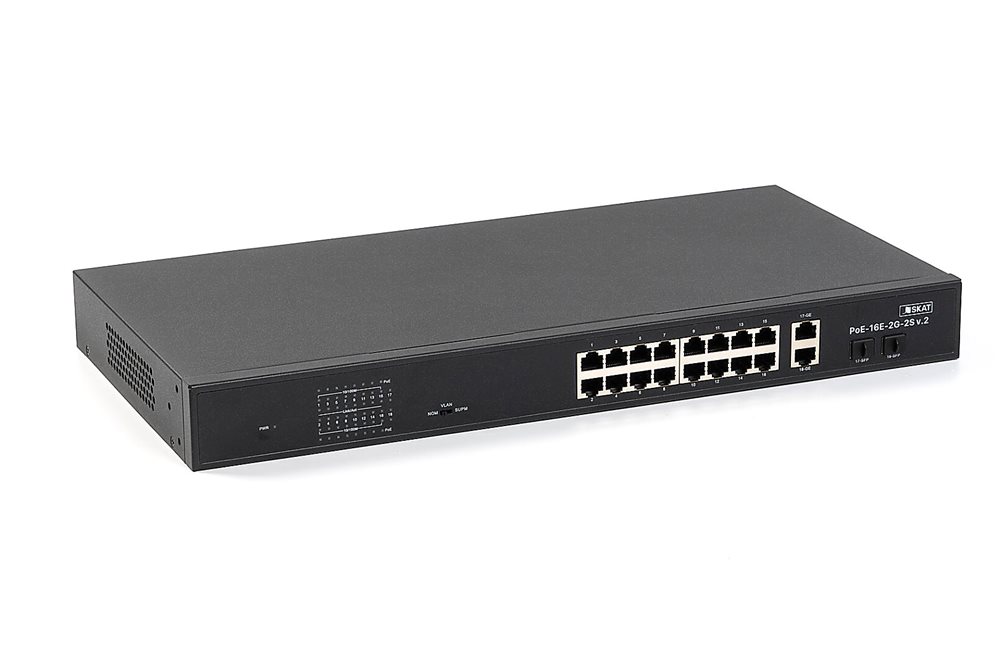 4076 SKAT PoE-16E-2G-2S v.2 коммутатор PoE Plus, мощность 300Вт, порты: 16-Ethernet PoE, 2-Uplink, 2-SFP