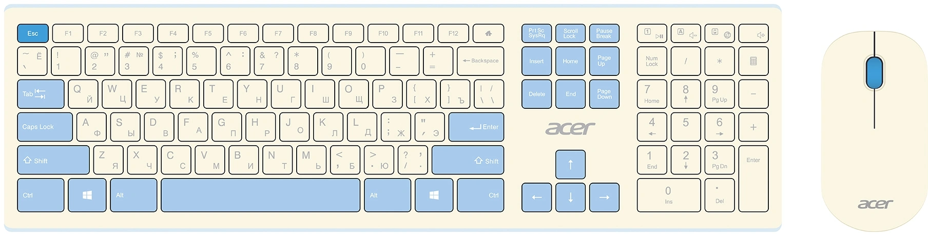 Клавиатура + мышь Acer OCC205 клав:белый/голубой мышь:белый/голубой USB беспроводная slim Multimedia (ZL.ACCEE.00C)
