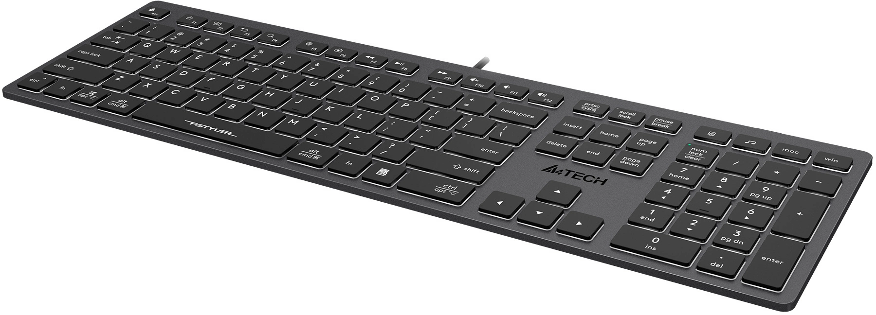 Клавиатура A4Tech FX60H серый USB slim LED (FX60H GREY/WHITE) кабель 1.5м