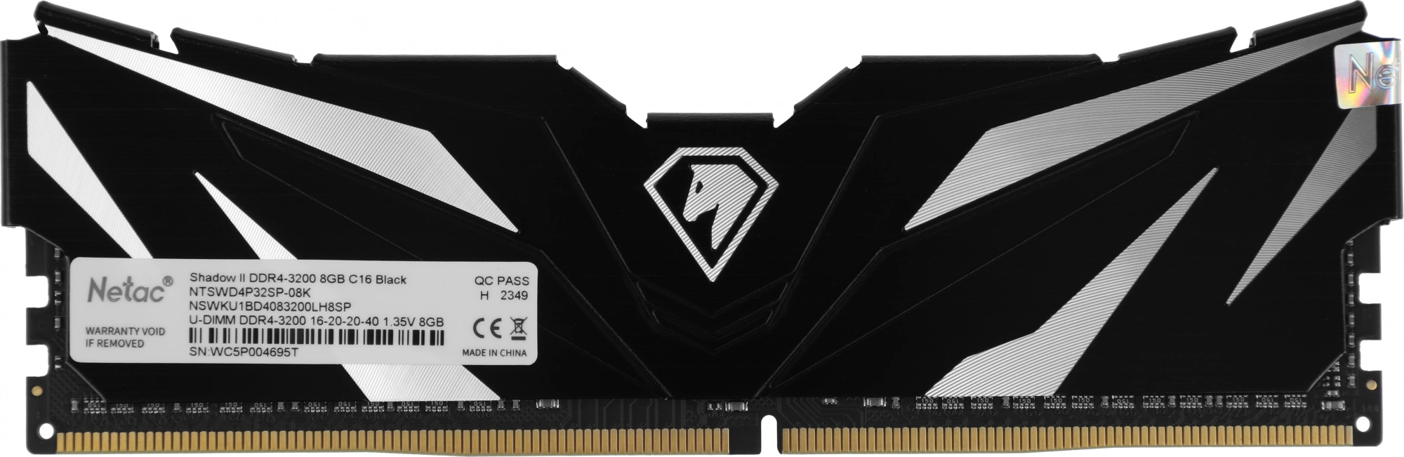 Память DDR4 8GB 3200MHz Netac NTSWD4P32SP-08K Shadow II RTL Gaming PC4-25600 CL16 DIMM 288-pin 1.35В с радиатором Ret