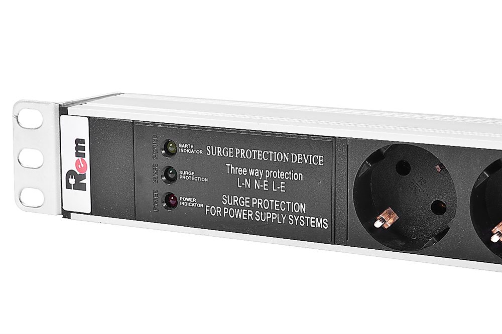 R-16-15S-10C13-FI-1820-3 - Вертикальный блок розеток Rem-16 с фил. и инд., 15 Schuko, 10 C13, 16 A, алюм., 42-48U, шнур 3 м