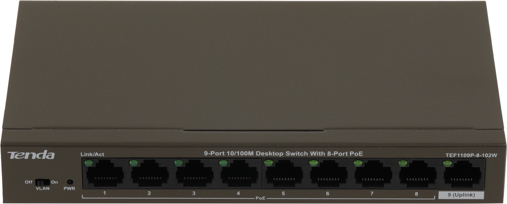Коммутатор Tenda TEF1109P-8-102W (L2) 9x100Мбит/с 8PoE 92W неуправляемый