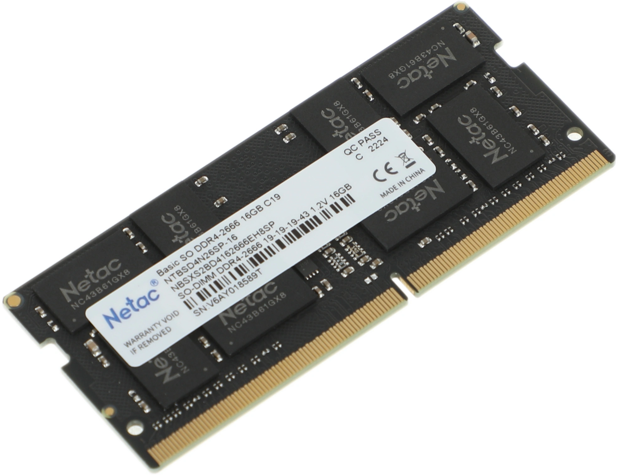 Память DDR4 16Gb 2666MHz Netac NTBSD4N26SP-16 Basic RTL PC4-21300 CL19 SO-DIMM 260-pin 1.2В single rank Ret