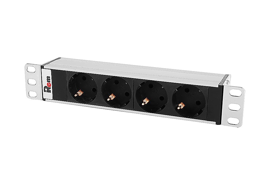 R-10-4S-220-Z - Блок розеток Rem-10 без шнура, 4 Sсhuko, вход IEC 60320 C14, 10 A, алюм., 10"