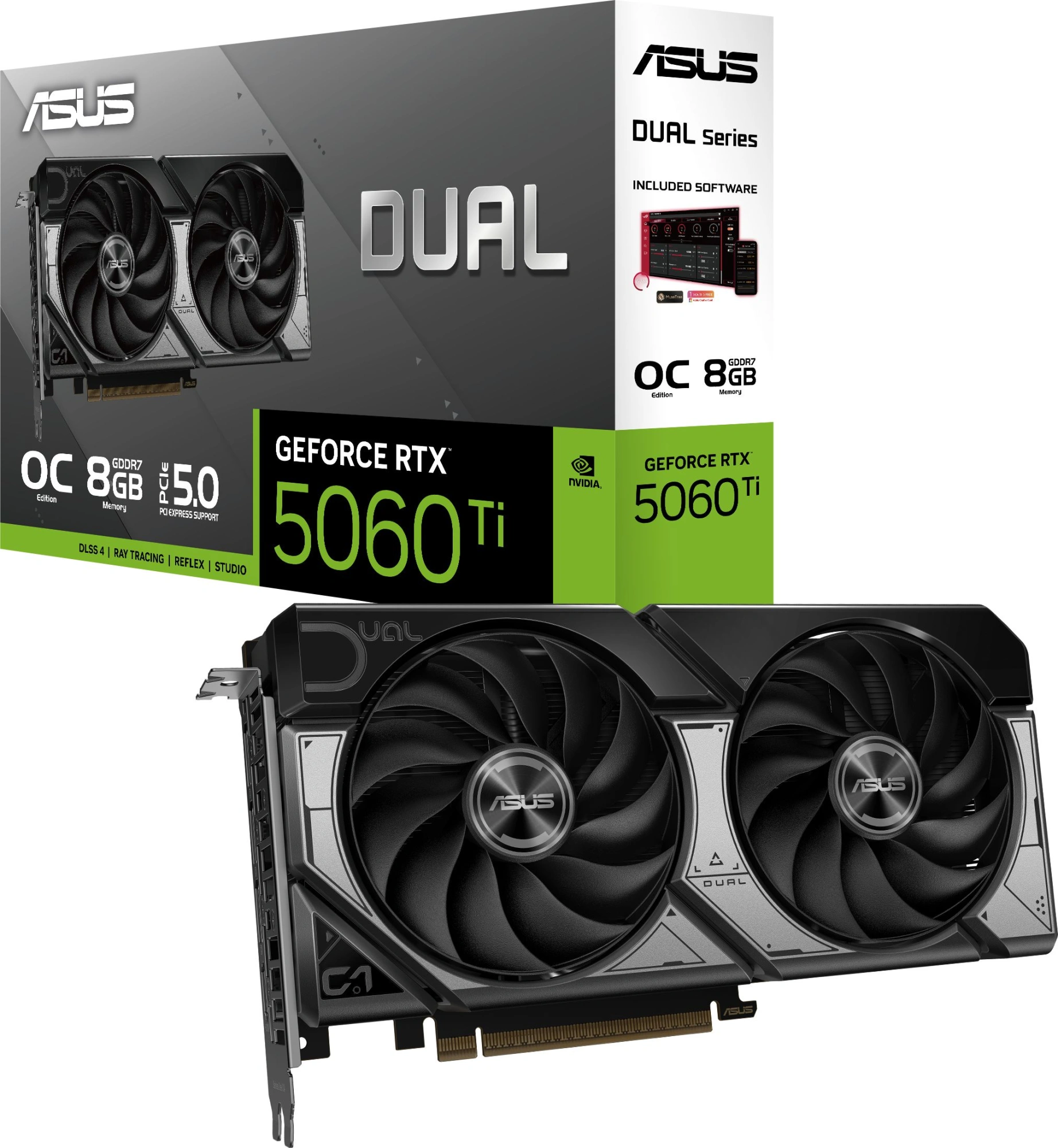 Видеокарта Asus PCI-E 5.0 DUAL-RTX5060TI-O8G NVIDIA GeForce RTX 5060TI 8Gb 128bit GDDR7 2602/28000 HDMIx1 DPx3 HDCP Ret