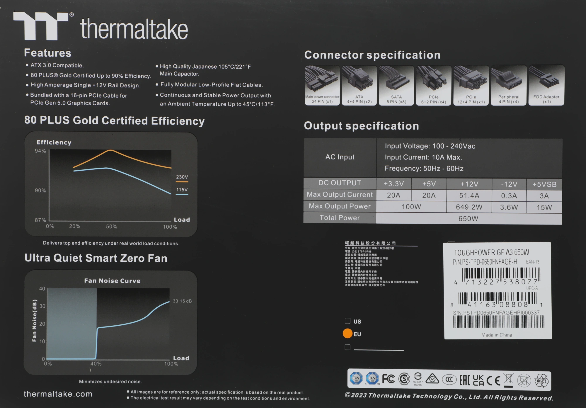 Блок питания Thermaltake ATX 650W Toughpower GF A3 Gen.5 80+ gold (20+4pin) APFC 120mm fan 8xSATA Cab Manag RTL