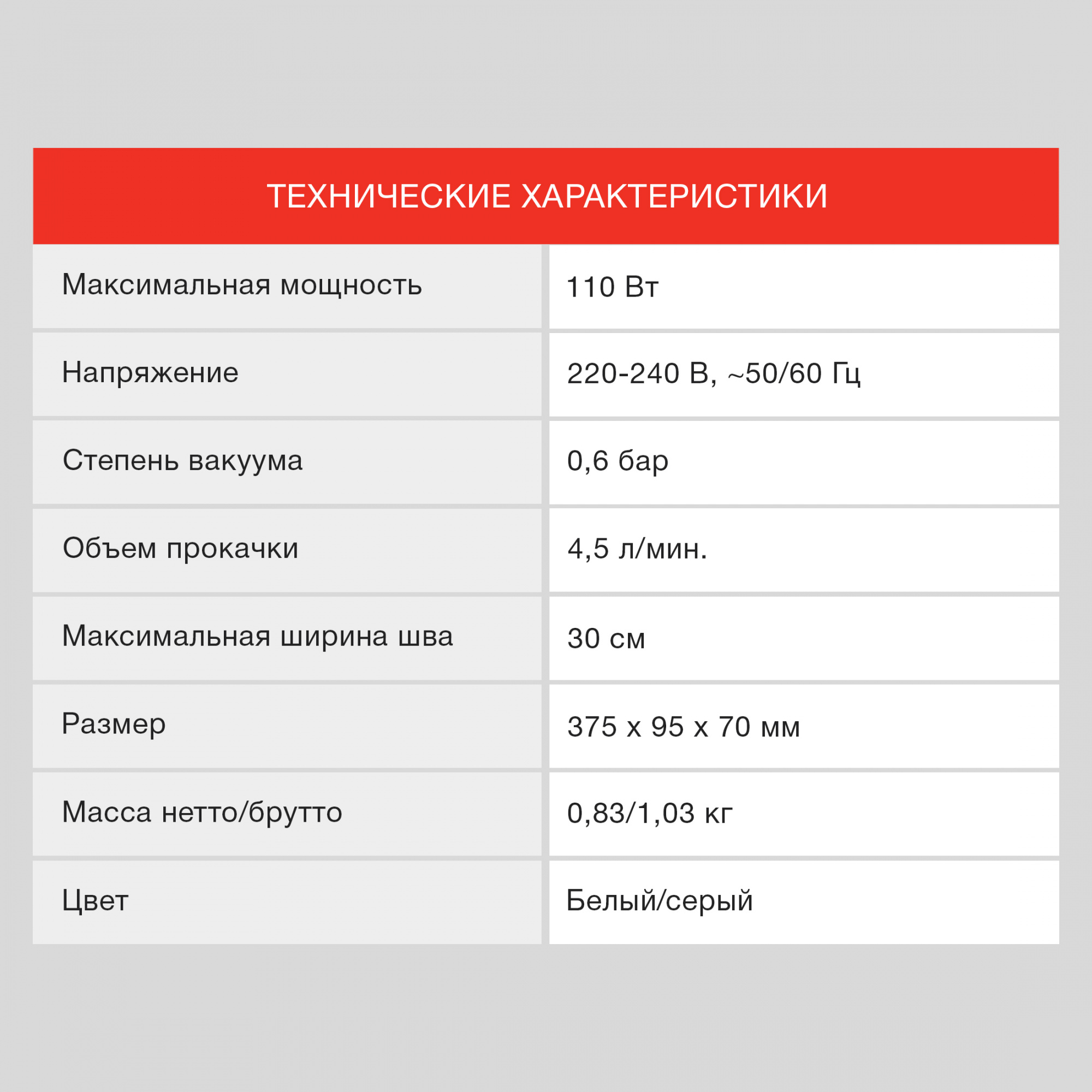 Вакуумный упаковщик Starwind STVA1000 ручной 110Вт шир.пак.:30см серый