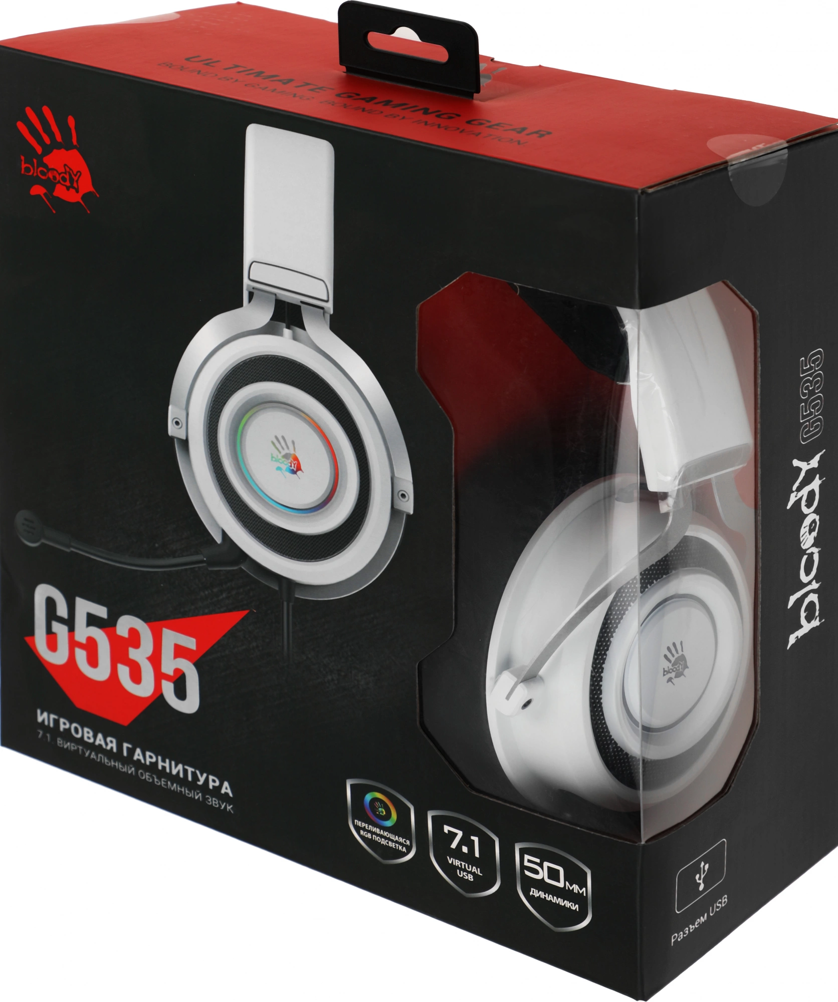 Наушники с микрофоном A4Tech Bloody G535 белый/черный 2м мониторные USB оголовье (G535 (BLACK+WHITE) USB)