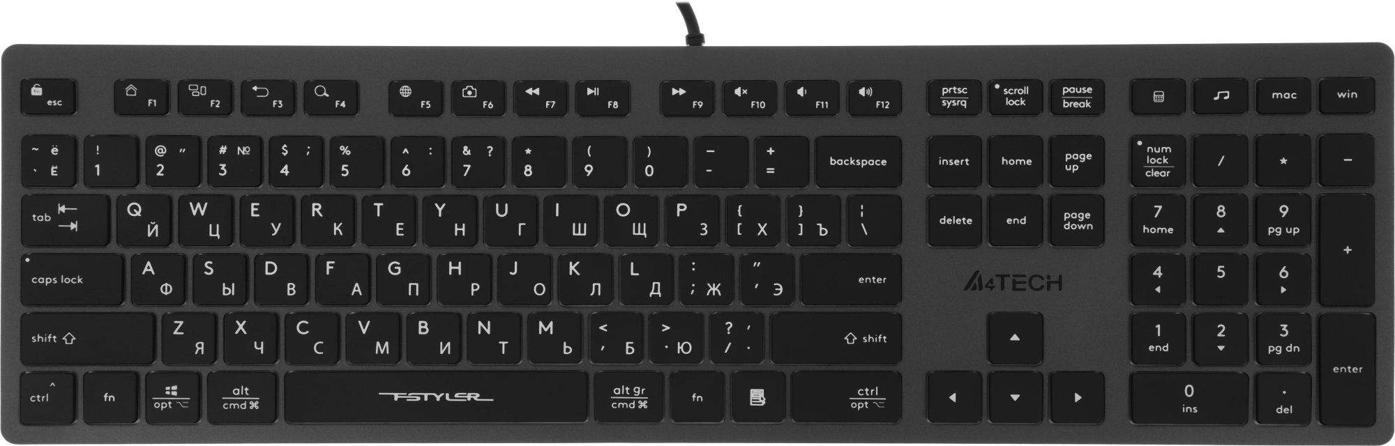 Клавиатура A4Tech FX60 серый USB slim LED (FX60 GREY / NEON) кабель 1.5м