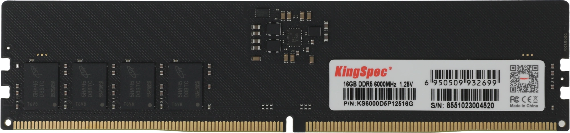 Память DDR5 16GB 6000MHz Kingspec KS6000D5P12516G RTL PC5-44800 CL46 DIMM 288-pin 1.25В single rank Ret