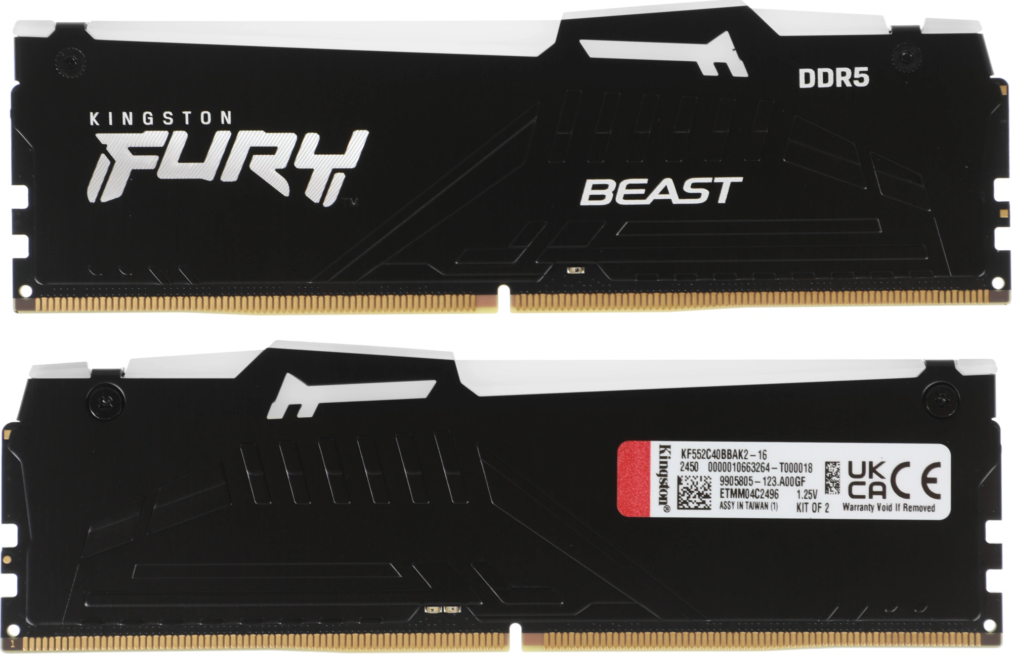 Память DDR5 2x8GB 5200MHz Kingston KF552C40BBAK2-16 Fury Beast Black RGB RTL PC5-41600 CL40 DIMM 288-pin 1.25В kit single rank с радиатором Ret