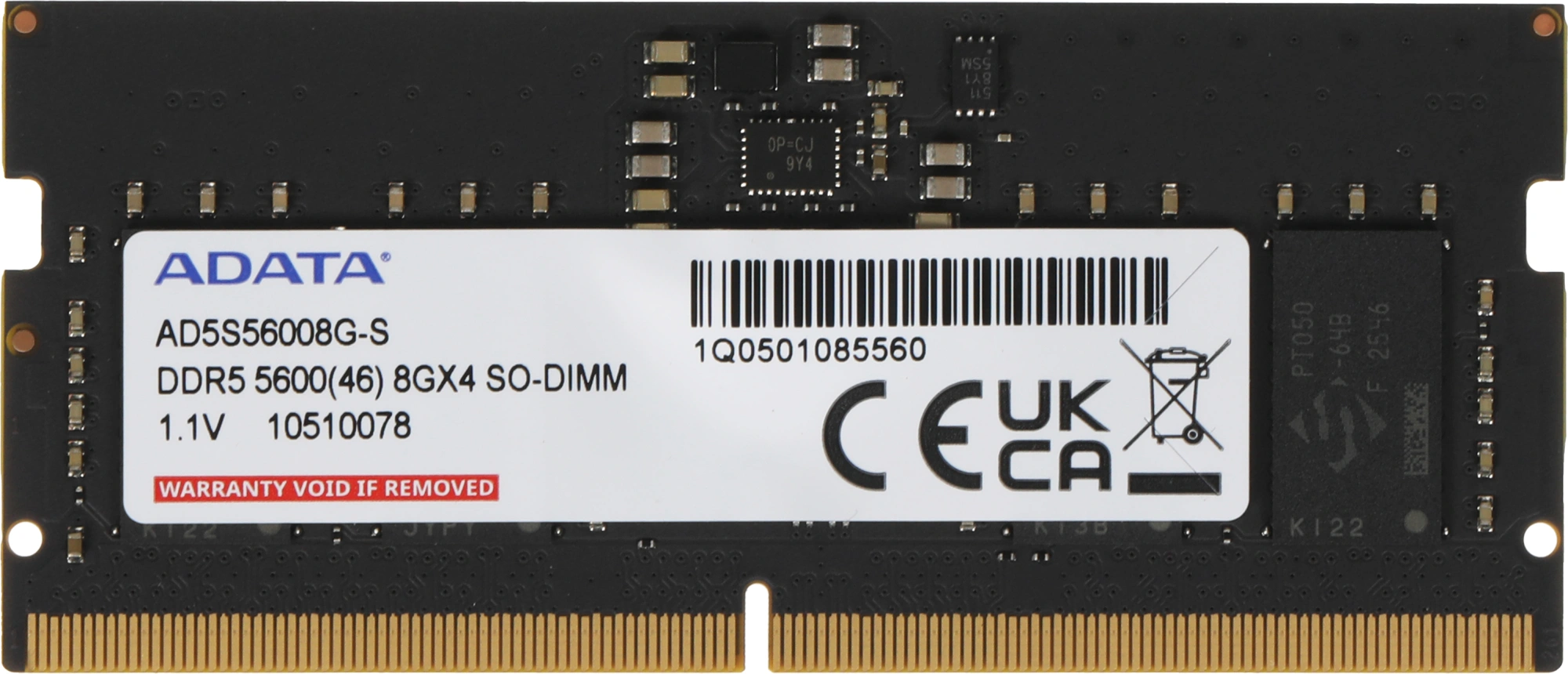 Память DDR5 8GB 5600MHz A-Data AD5S56008G-S RTL PC5-44800 CL46 SO-DIMM 262-pin 1.1В single rank Ret