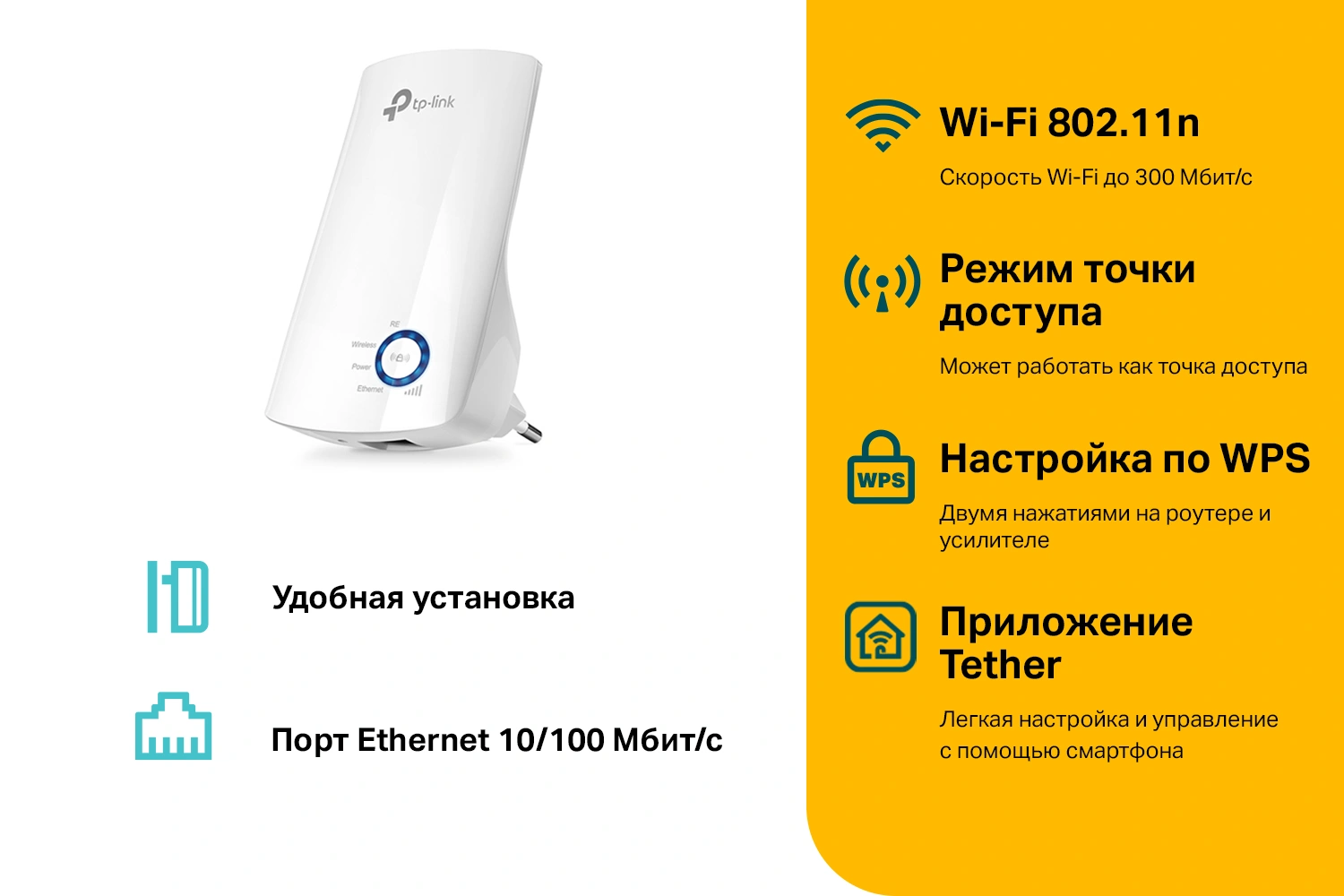 Повторитель беспроводного сигнала TP-Link TL-WA850RE N300 10/100BASE-TX белый