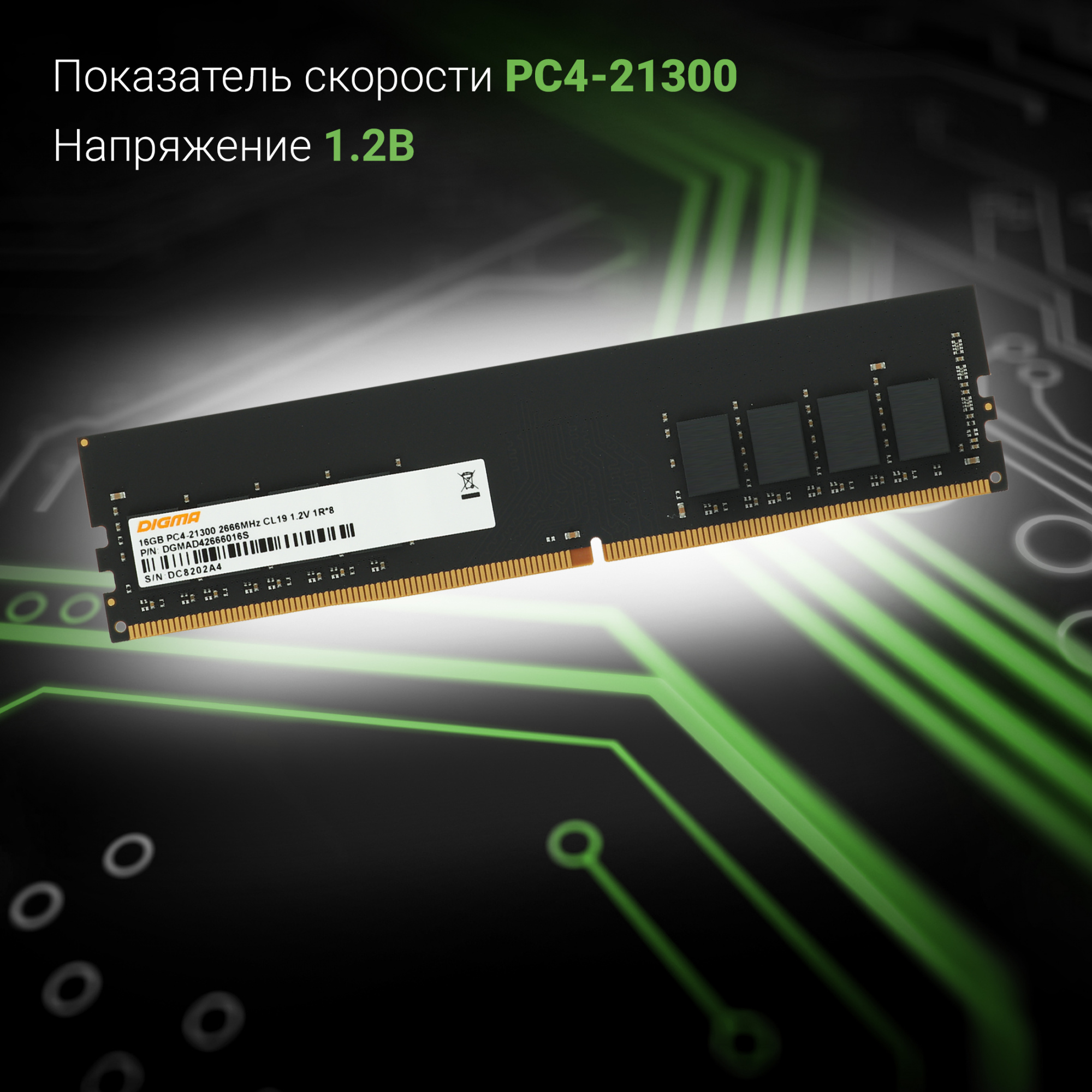 Память DDR4 16Gb 2666MHz Digma DGMAD42666016S RTL PC4-21300 CL19 DIMM 288-pin 1.2В single rank Ret