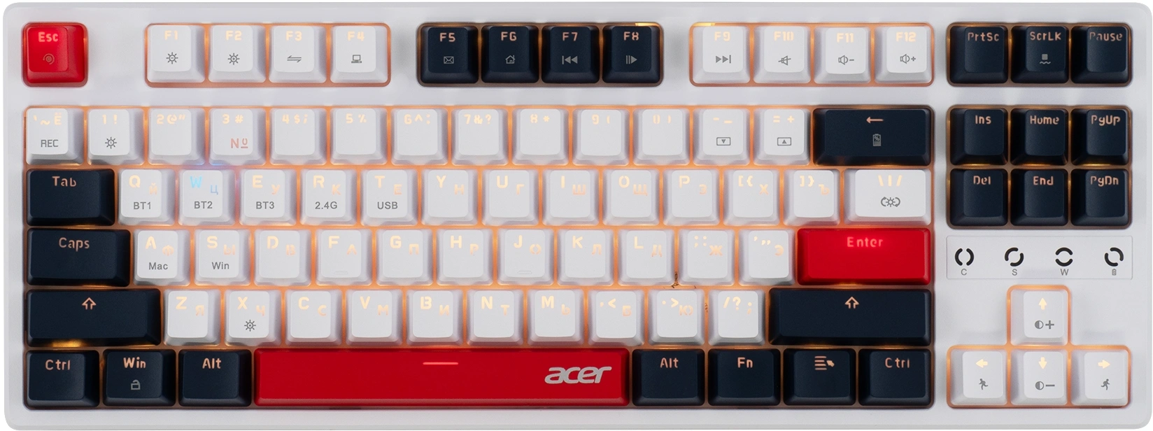 Клавиатура Acer OKR302 механическая белый USB беспроводная BT/Radio for gamer LED (ZL.KBDEE.016) кабель 1.6м