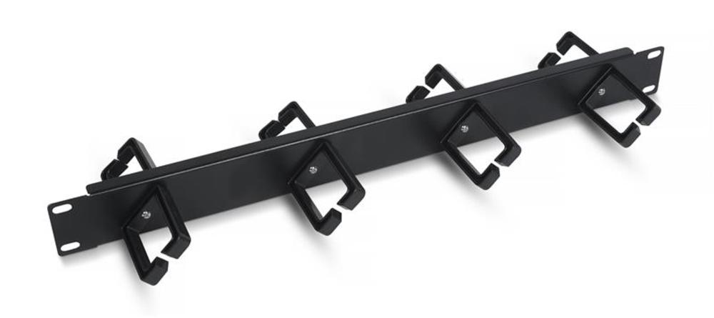 Cabeus JB08-1U-45-BK - Кабельный органайзер горизонтальный 19" 1U двухсторонний, 8 пластиковых колец под углом 45 градусов