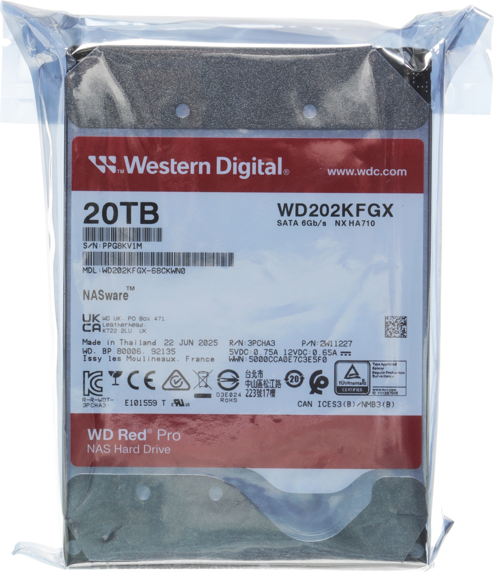 Жесткий диск WD SATA-III 20TB WD202KFGX NAS Red Pro (7200rpm) 512Mb 3.5"