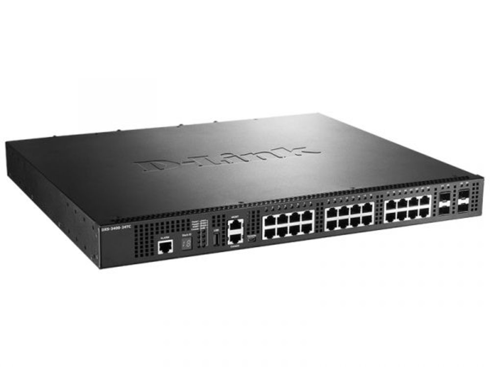 DXS-3400-24TC/A1ASI PROJ Управляемый L2+ стекируемый коммутатор D-Link с 20 портами 10GBase-T и 4 комбо-портами 10GBase-T/SFP+