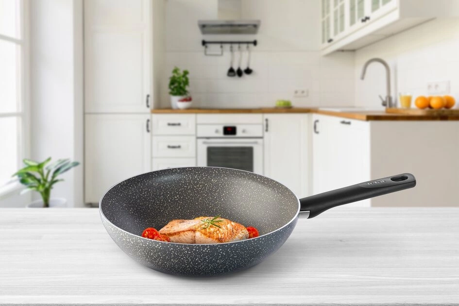 Сковорода ВОК (WOK) Tefal Natural Cook 04213628 круглая 28см покрытие: Mineralia+ non-stick ручка несъемная (без крышки) серый