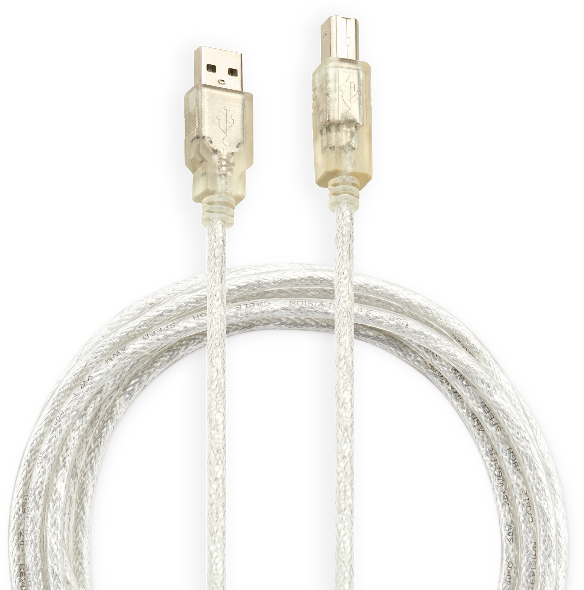 Кабель Buro USB2.0-AM/BM-3-TRANS USB A(m) USB B(m) 3м прозрачный