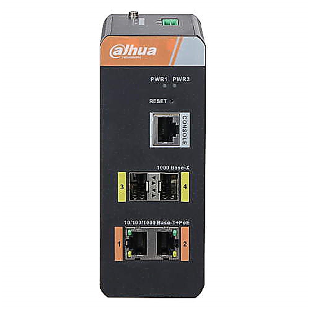 Промышленный коммутатор Dahua DH-PFS4204-2GT-DP, 4-портовый гигабитный промышленный коммутатор с 2 PoE портами