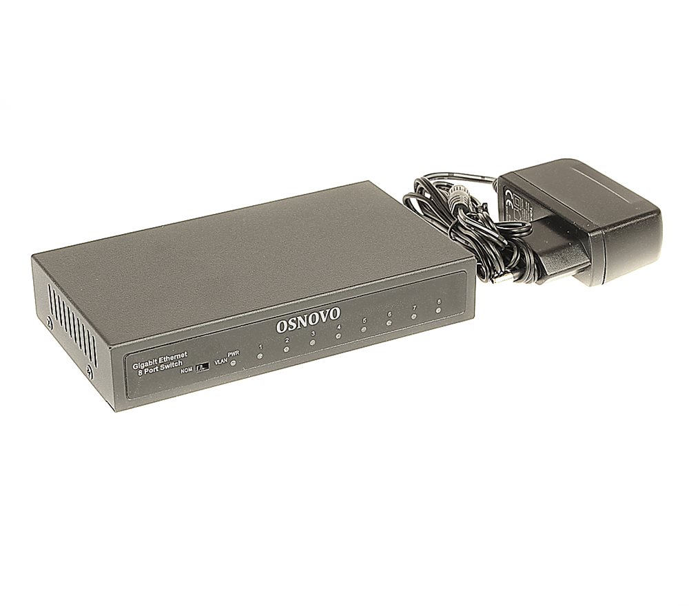 SW-70800 - Коммутатор Osnovo Gigabit Ethernet на 8 RJ45 портов. Порты: 8 x GE (10/100/1000Base-TX). Изоляция портов (VLAN). Auto MDI/MDIX Встроенная грозозащита 3кВ. В комплекте БП DC12V(1A). Размеры (ШхВхГ): 138 x 25 x 80мм. Рабочая температура: -10...+5
