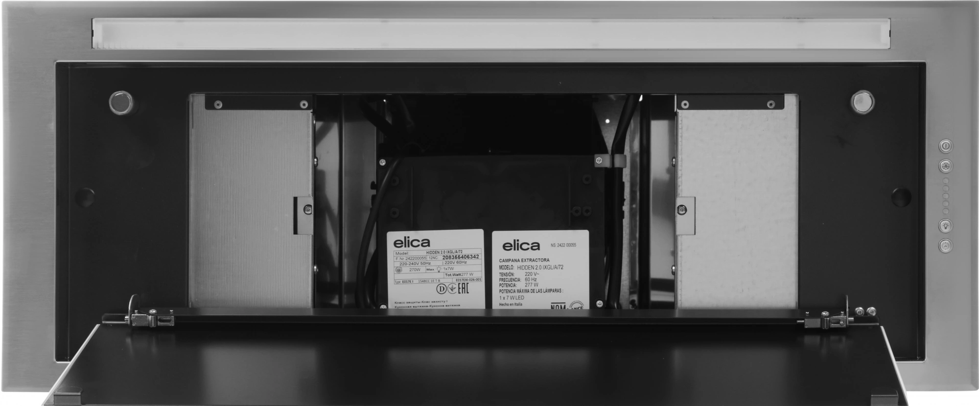 Вытяжка встраиваемая Elica Hidden 2.0 IXGL/A/72 нержавеющая сталь/стекло белое управление: кнопочное (1 мотор)