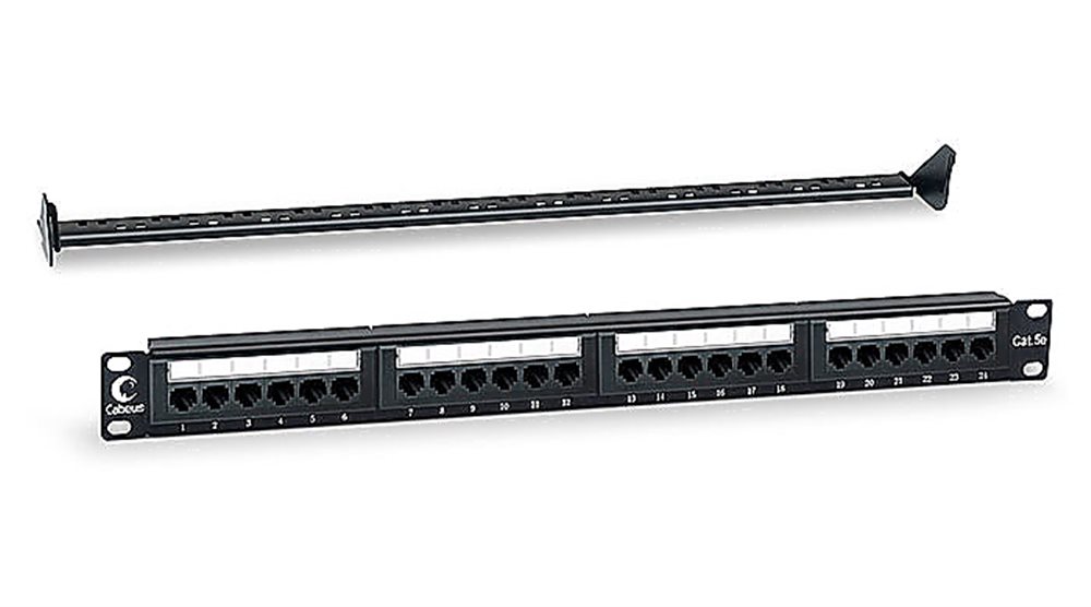 Cabeus PL-24-Cat.5e-Dual IDC -  Патч-панель 19" (1U), 24 порта RJ-45, категория 5e, Dual IDC, с задним кабельным организатором.