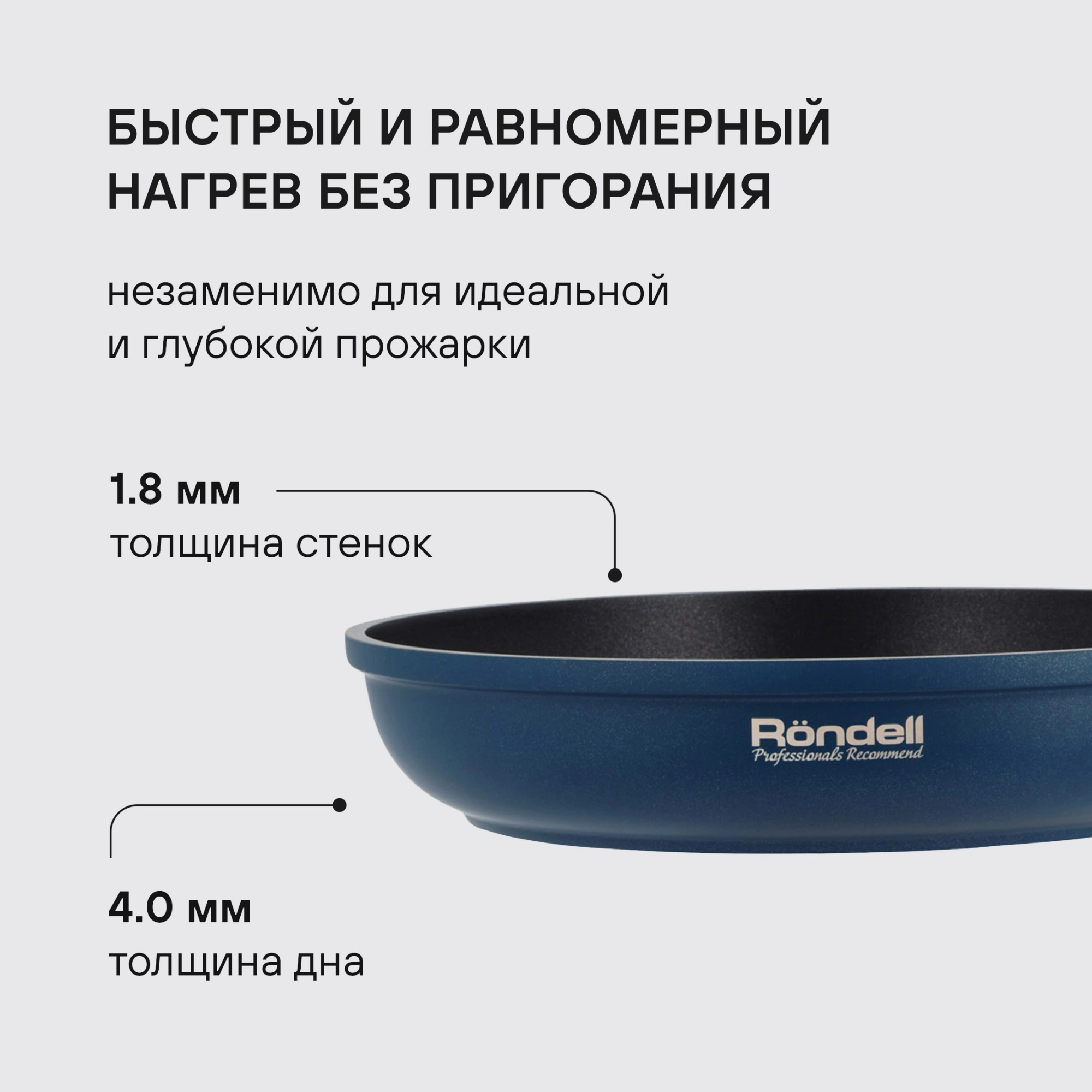 Сковорода Rondell Del mar RDA-1848 круглая 26см покрытие: Xylan Plus ручка съемная (без крышки) синий