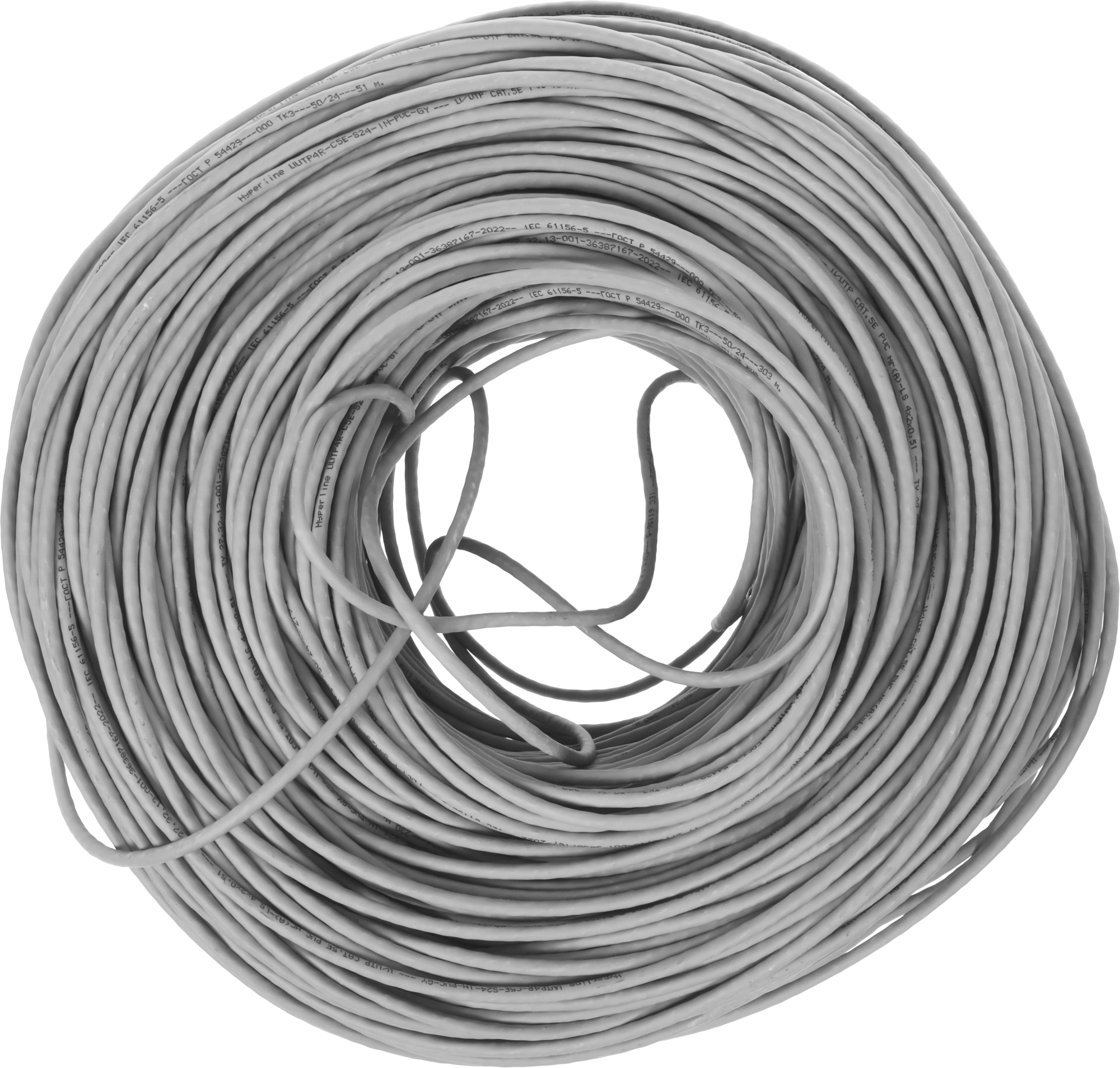 Кабель информационный Hyperline UUTP4R-C5E-S24-IN-PVC-GY-305 кат.5E UTP 4 пары 24AWG PVC внутренний 305м серый