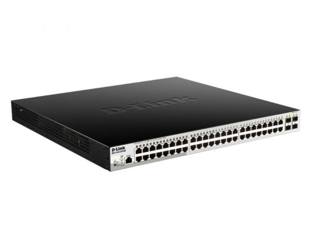 DGS-1210-52P/ME/B1A PROJ Управляемый L2 коммутаторс 48 портами 10/100/1000Base-T и 4 портами 1000Base-X SFP (порты 1-8 PoE 802.3af/at, порты 9-24 PoE 802.3af, PoE-бюджет 193 Вт)