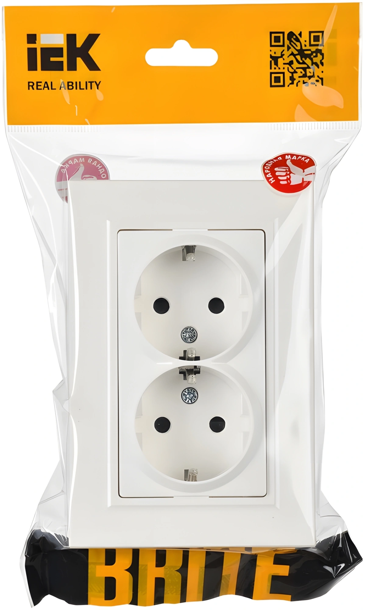 Розетка силов. IEK Brite РСш12-3-БрБ BR-R24-16-K01-F 2розет. двойн. скрыт. зазем. штор. IP20 белый (упак.:1шт)