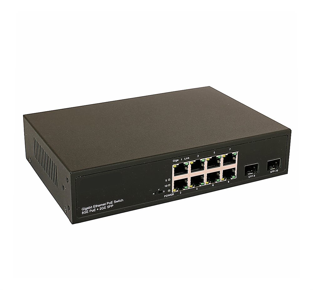 NS-SW-8G2G-P - Коммутатор PoE NST Gigabit Ethernet на 8 RJ45 + 2 SFP порта. Порты: 8 х GE (10/100/1000 Base-T) с поддержкой PoE (IEEE 802.3af/at), 2 x GE SFP (1000 Base-T). Мощность PoE на порт - до 30W. Суммарная мощность PoE до 150W