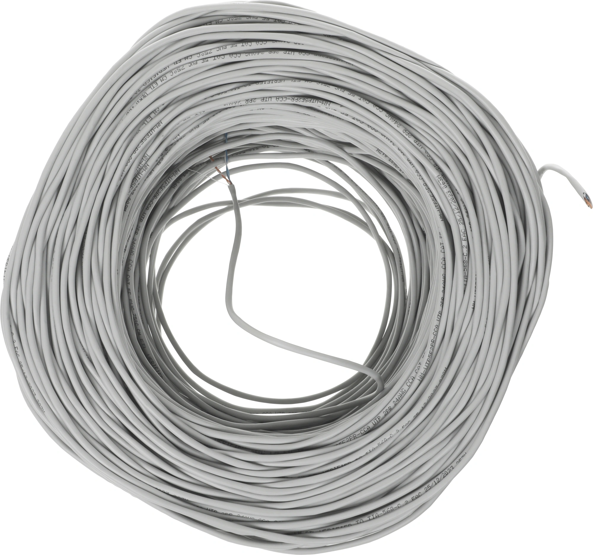 Кабель информационный Lanmaster NM-UTP5E2PR-CCA кат.5E UTP 2 пары 24AWG PVC внутренний 305м серый