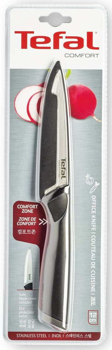 Нож Tefal K2213904 (2100121738) стальной универсальный лезв.120мм прямая заточка серебристый/черный пласт.коробка