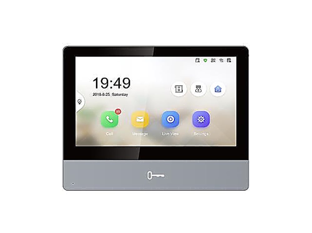 DS-KH8350-TE1 - 7“ IP видеодомофон. 7" цветной TFT LCD экран с разрешением 1024*600; сенсорные кнопки; встроенные микрофон и динамик; слот для TF карты до 32Гб; тревожные входы/выходы 8/2; 1 RS-485; 1 RJ-45 10M/100M Ethernet; DC12В/PoE; 10Вт;