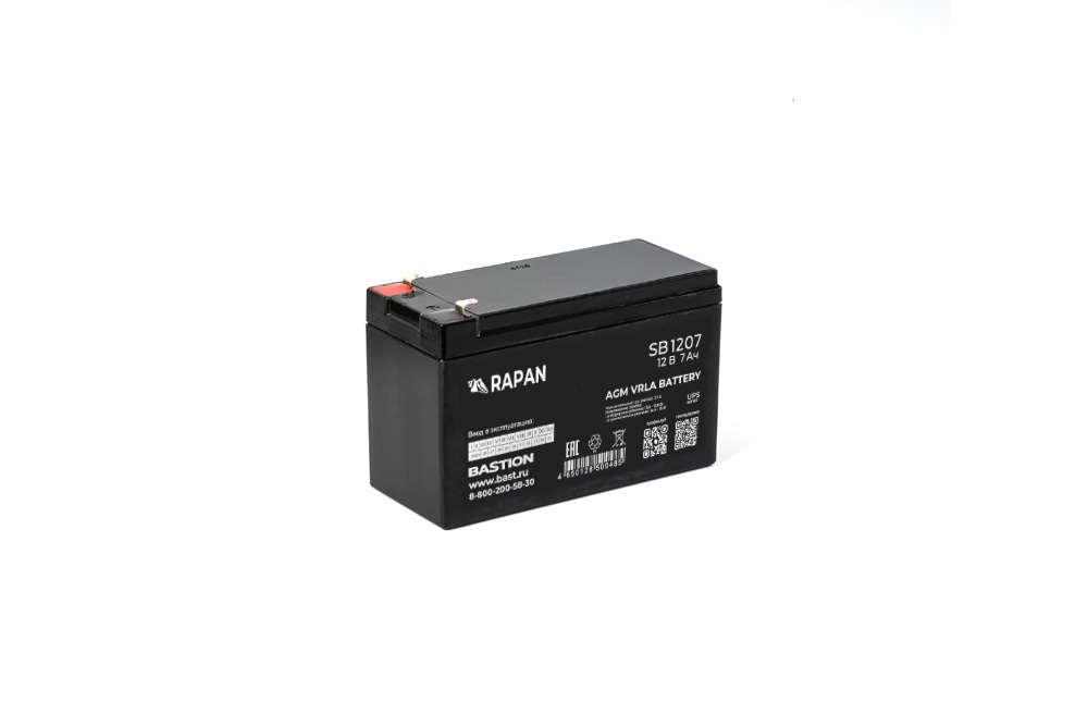 9163 RAPAN SB 1207 - Аккумулятор свинцово-кислотный, тип AGM 12V 7Ач Iзар.2,1А, ножевые клеммы