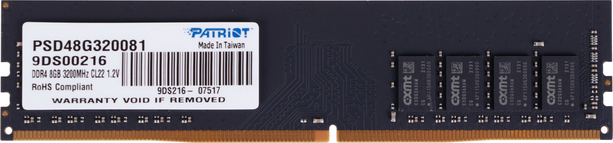 Память DDR4 8Gb 3200MHz Patriot PSD48G320081 Signature RTL Gaming PC4-25600 CL22 DIMM 288-pin 1.2В single rank Ret