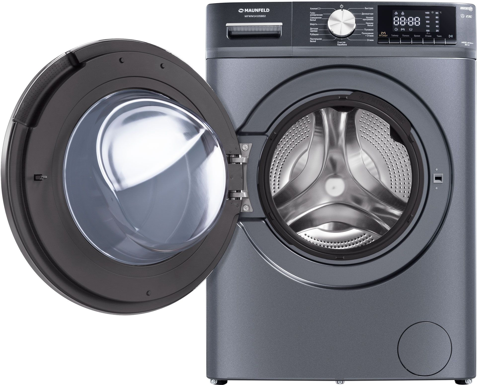 Стиральная машина Maunfeld MFWM1410SB02 класс: A+++ загр.фронтальная макс.:10кг темно-серебристый инвертор